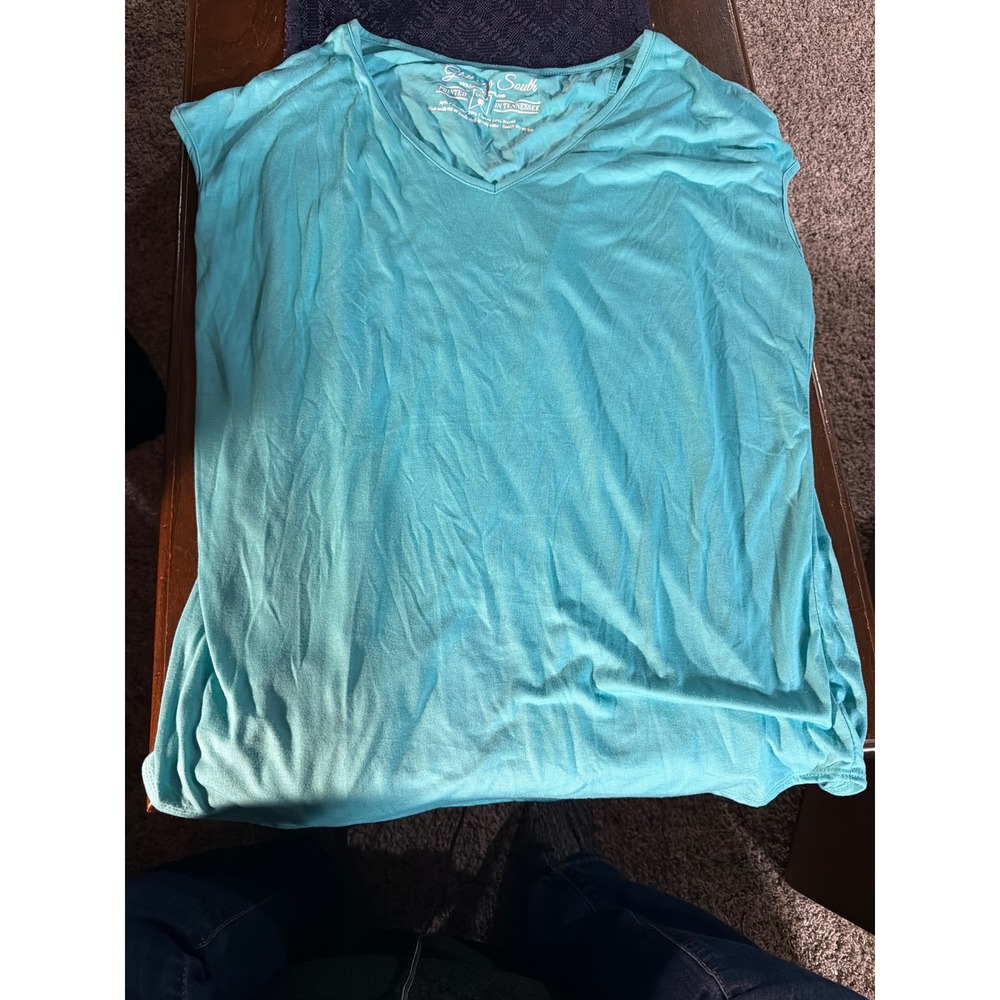Glittering South Womens Turquoise Blue V-Neck Short Sleeve Tri-Blend Tee Large